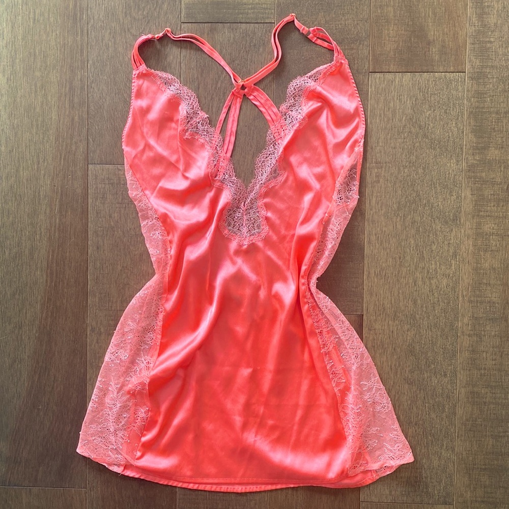 Victorias Secret Neon Salmon Pink Lacy Slip Dress - Women’s Size Medium